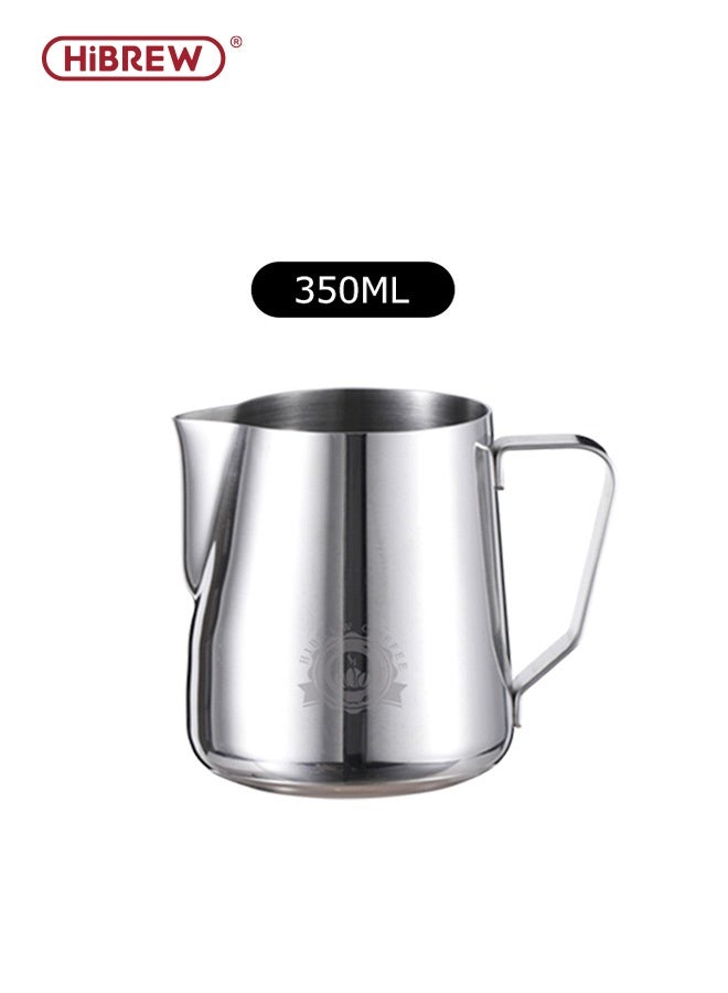 HiBREW Milk Frothing Pitcher 350ml – Stainless Steel Milk Steaming Jug for Coffee, Latte Art, Cappuccino, Espresso -Precise Spout and Scale Markings, Dishwasher Safe - Image 1