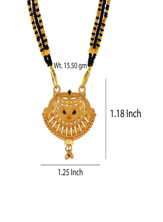 DULCI Heritage Inspired Gold Plated Mangalsutra with Designer Half-Moon Pendant & Black Beads - Image 2