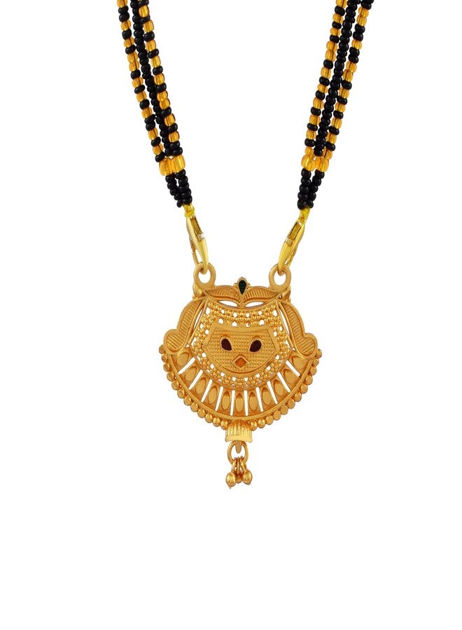 DULCI Heritage Inspired Gold Plated Mangalsutra with Designer Half-Moon Pendant & Black Beads - Image 1