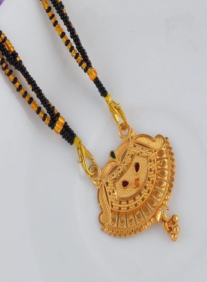DULCI Heritage Inspired Gold Plated Mangalsutra with Designer Half-Moon Pendant & Black Beads - Image 4