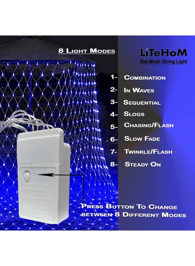 Litehom أضواء خيوط شبكة LED من لايتهوم، 6.6 قدم × 6.6 قدم، 144 LED، 8 أوضاع زينة ديوالي مع أضواء ديوالي لتزيين المنزل! أضواء ديوالي LED، أضواء LED لتزيين المنزل (ضوء شبكة أزرق) - Image 3