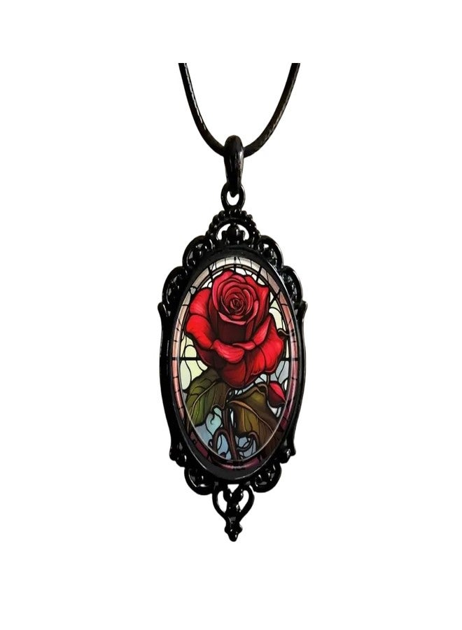 MIFYNN قلادة MIFYNN الزجاجية على شكل وردة قوطية للنساء، قلادة شيطان عتيقة، قلادة ورود للهالوين، قلادة بنمط بانك داكن، قلادات فيكتوريا منقوشة، مجوهرات ساحرة غامضة، إكسسوارات هدايا (وردة حمراء) - Image 1