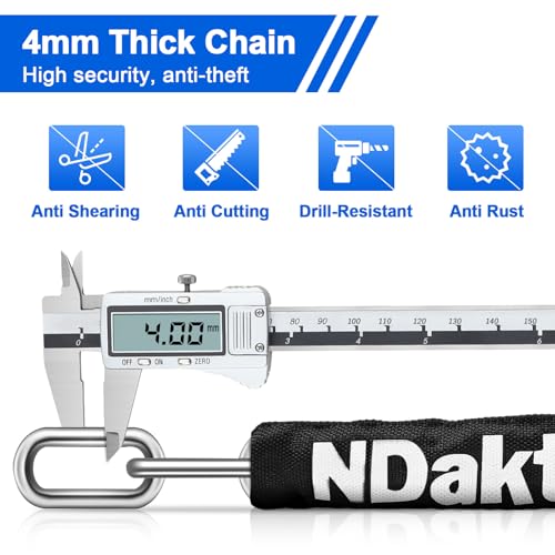 NDakter Bike Lock, 5 Digit Combination Heavy Duty Anti Theft Bicycle Chain Lock, 2.62/3.2/4.27/5/6Ft Long, High Security Resettable, Suitable for Bike, Scooter, Door, Gate, Fence-4/6mm Thick - Image 4