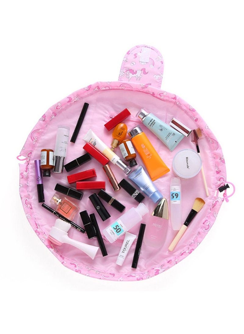 MARGOUN حقيبة مكياج بسحّاب للسفر، حقيبة مستحضرات تجميل دائرية سحرية، حقيبة أدوات تجميل، طبعة يونيكورن - Image 3