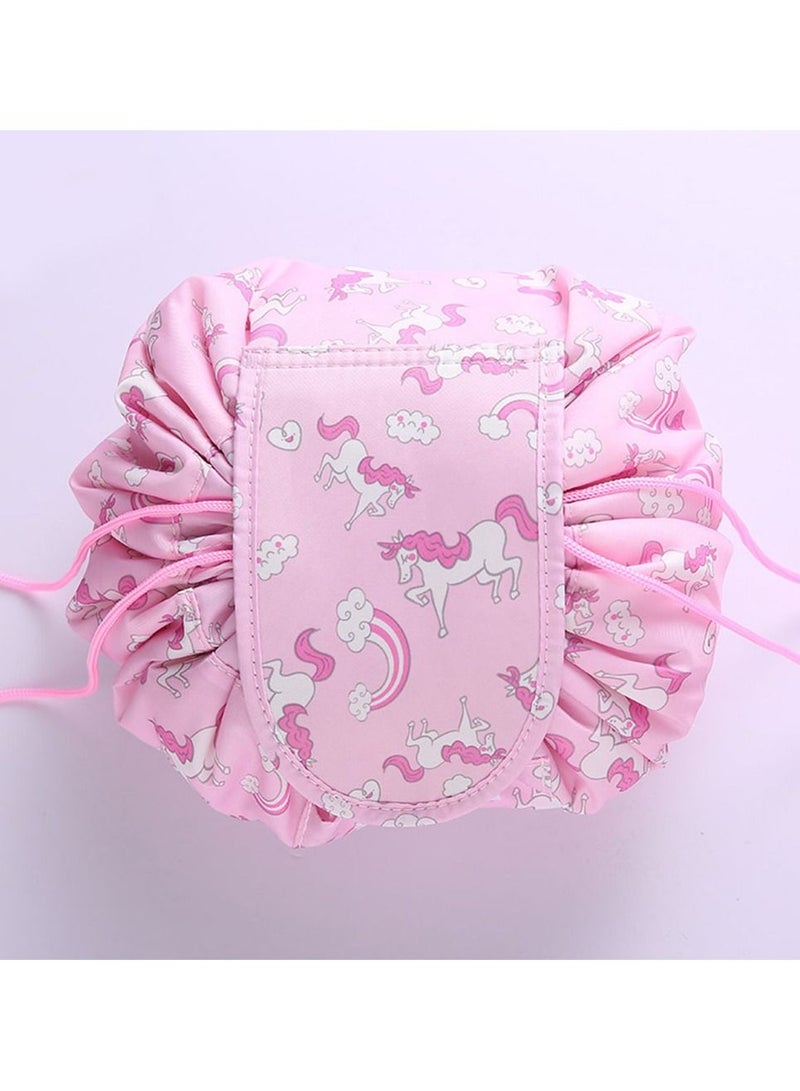 MARGOUN حقيبة مكياج بسحّاب للسفر، حقيبة مستحضرات تجميل دائرية سحرية، حقيبة أدوات تجميل، طبعة يونيكورن - Image 1