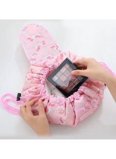 MARGOUN Makeup Bag Drawstring Travel Cosmetic Bag Round Magic Toiletry Beauty Kit Pouch Unicorn Print  - Image 2