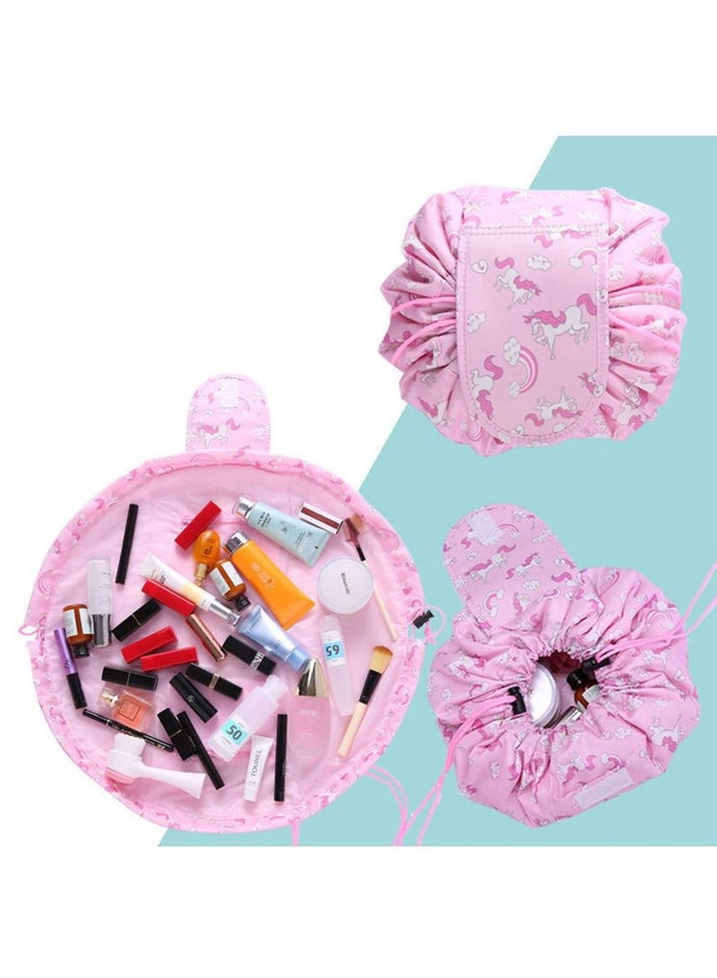 MARGOUN حقيبة مكياج بسحّاب للسفر، حقيبة مستحضرات تجميل دائرية سحرية، حقيبة أدوات تجميل، طبعة يونيكورن - Image 4