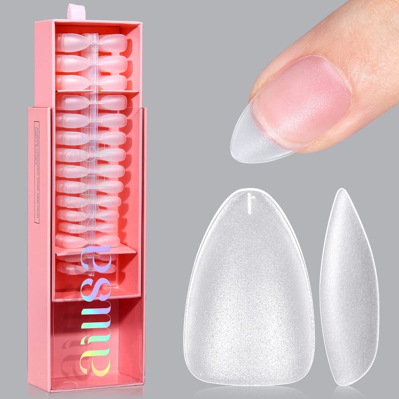 AILLSA Short Almond Nail Tips 450PCS Upgraded Matte Gel Nails Tips No Filed Preshaped Soft Full Cover Short Almond Nails Clear False Gelly Nail Tip for Soak Off Nail Extensions 15 Sizes
