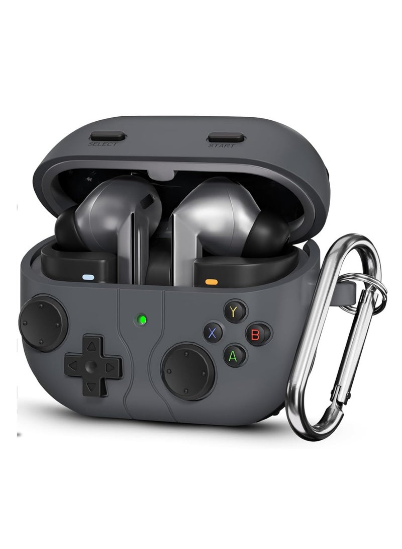 3D cartoon game console design case, compatible with Samsung Galaxy Buds3/Buds3 pro case cover, comprehensive protection against falls, soft washable material. Hook and clasp -Black - Image 1
