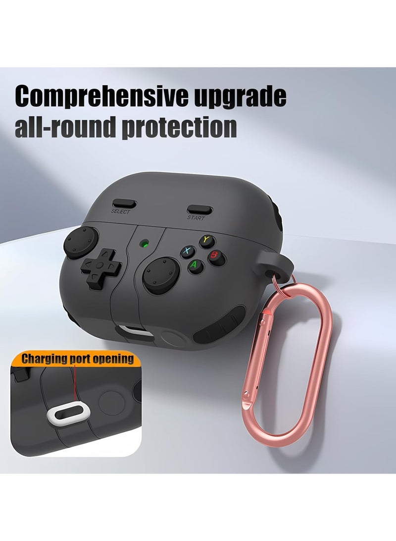 3D cartoon game console design case, compatible with Samsung Galaxy Buds3/Buds3 pro case cover, comprehensive protection against falls, soft washable material. Hook and clasp -Black - Image 5