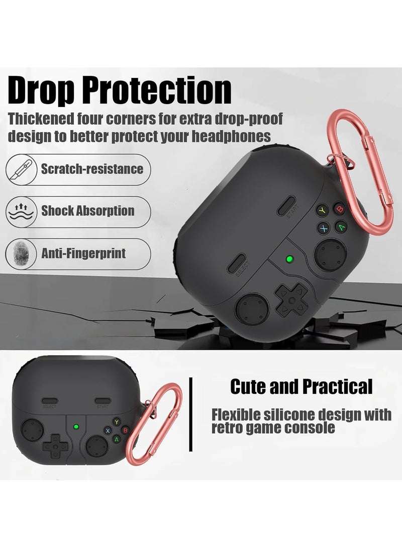 3D cartoon game console design case, compatible with Samsung Galaxy Buds3/Buds3 pro case cover, comprehensive protection against falls, soft washable material. Hook and clasp -Black - Image 2