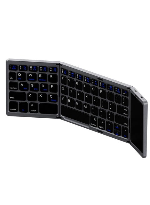 Foldable Wireless Keyboard with Touchpad, Rechargeable Dual-Mode (Bluetooth/USB Wired), Pocket-Sized Portable Travel Keyboard for iOS, Android, Windows, and Mac OS - Grey
