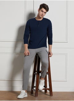 Dennis Lingo Regular Fit Navy Cotton Henley Neck T-Shirt  - Image 1