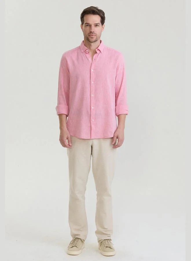 FELIX HARDY Pink Men's Cotton Linen Blend Long Sleeve Shirt for Men | Best Price UAE