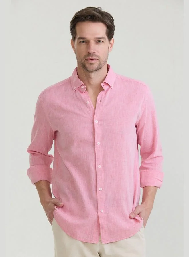 FELIX HARDY Men's Cotton Linen Blend Long Sleeve Shirt