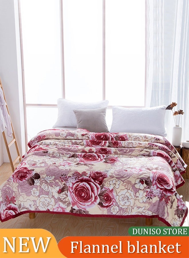 DUNISO بطانية فانيلا، بطانية صوف سميكة محاطة بحواف، بطانية فانيلا خفيفة الوزن وناعمة، بطانية قيلولة، مناسبة لجميع الفصول، مناسبة للأسرة والأرائك والأثاث، 1.5 * 2م - Image 1