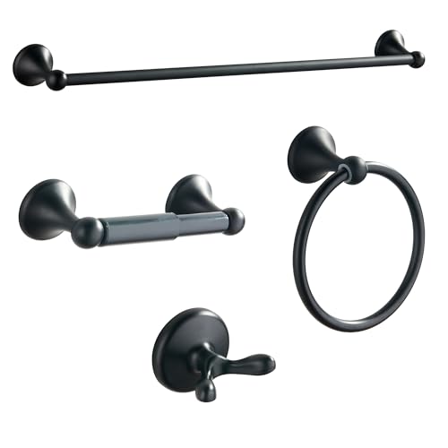 BGL Bathroom Accessory Set Matte Black Adjustable Expandable Towel Bar 4Piece Bathroom Hardware Set Wall Mounted Robe Hook Toilet Paper Holder Towel Ring Towel Bar