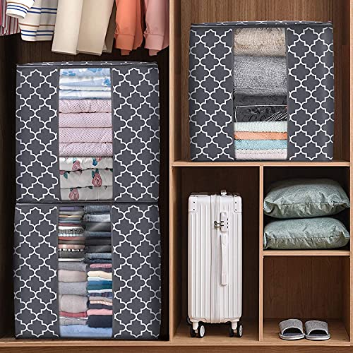 KIKA HOMS Moroccon Print Storage Bags [3 Pack/100L] Large Blanket Clothes Organization and Storage Containers for Comforters, Bedding, Foldable Organizer, Grey, Non-Woven Fabric - Image 4