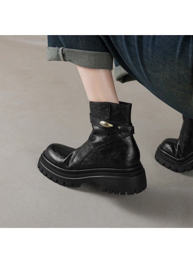 AME British-style Round Toe Ankle Boots 2025 New Retro Center Seam Minimalist Martin Boots Versatile Women's Boots - Image 3