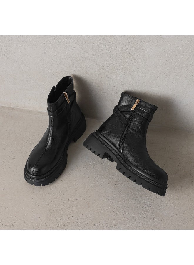AME British-style Round Toe Ankle Boots 2025 New Retro Center Seam Minimalist Martin Boots Versatile Women's Boots - Image 2