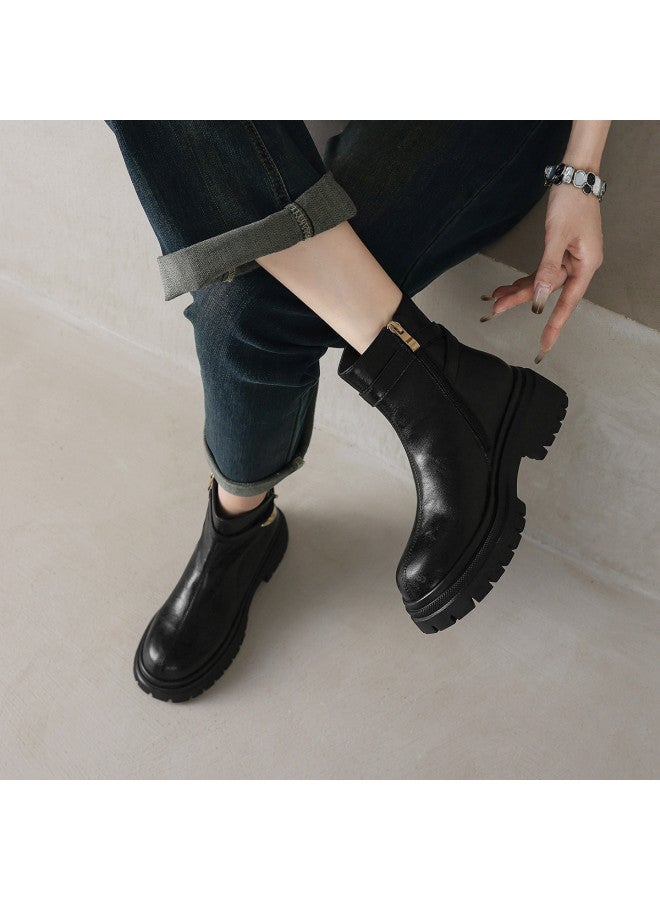 AME British-style Round Toe Ankle Boots 2025 New Retro Center Seam Minimalist Martin Boots Versatile Women's Boots - Image 4
