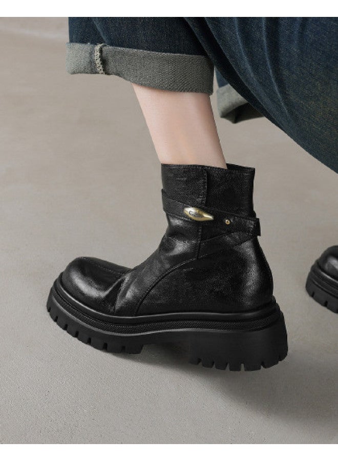 AME British-style Round Toe Ankle Boots 2025 New Retro Center Seam Minimalist Martin Boots Versatile Women's Boots - Image 1