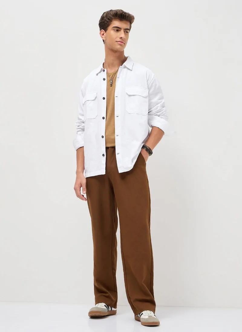 Urbano Fashion  Urbano Fashion Men's White Cotton Full Sleeve Relaxed Fit Shacket with Utility Pockets for Men | Best Price UAE