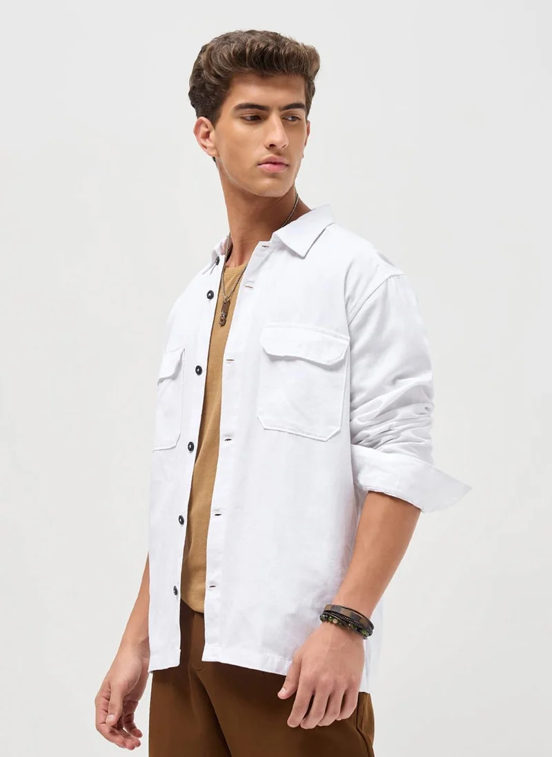 Urbano Fashion  Urbano Fashion Men's White Cotton Full Sleeve Relaxed Fit Shacket with Utility Pockets for Men | Best Price UAE