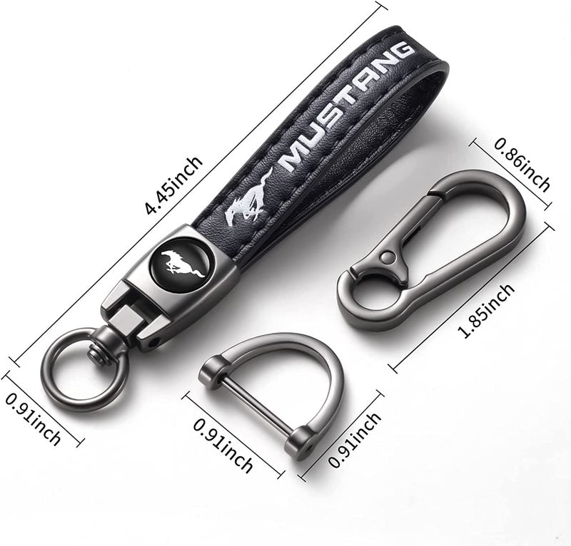 TACOMA Genuine Leather Car Keychain for Ford Mustang Key Chain for Men and Women Family Present Key Ring Accessories(Black) - Image 5