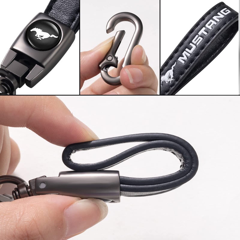 TACOMA Genuine Leather Car Keychain for Ford Mustang Key Chain for Men and Women Family Present Key Ring Accessories(Black) - Image 4