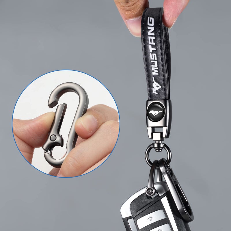 TACOMA Genuine Leather Car Keychain for Ford Mustang Key Chain for Men and Women Family Present Key Ring Accessories(Black) - Image 3