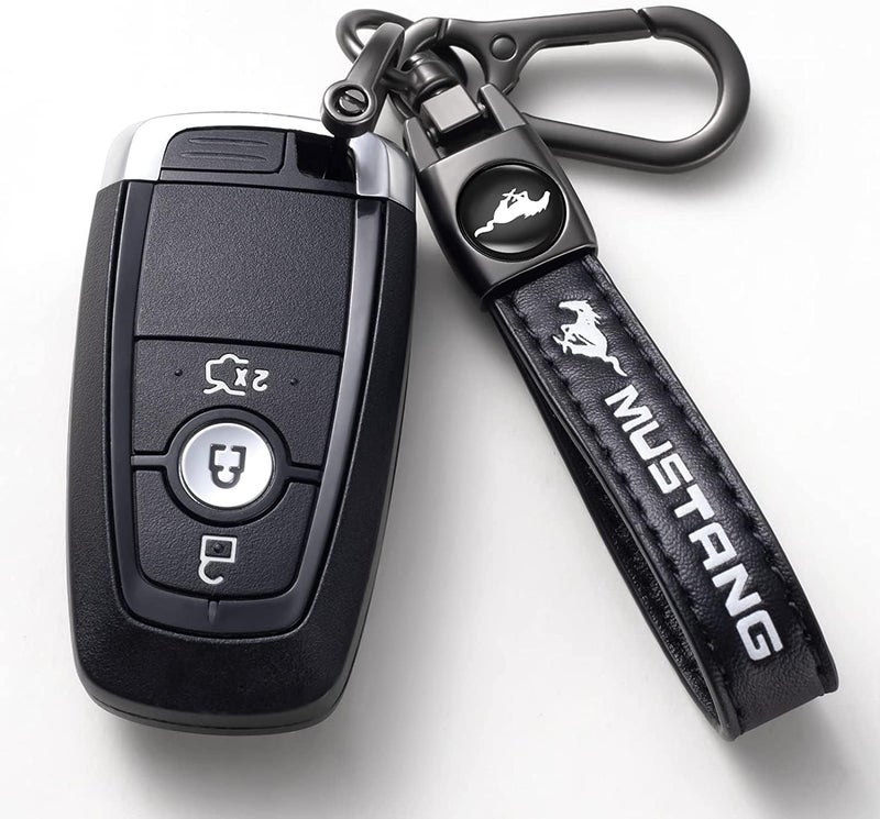 TACOMA Genuine Leather Car Keychain for Ford Mustang Key Chain for Men and Women Family Present Key Ring Accessories(Black) - Image 2