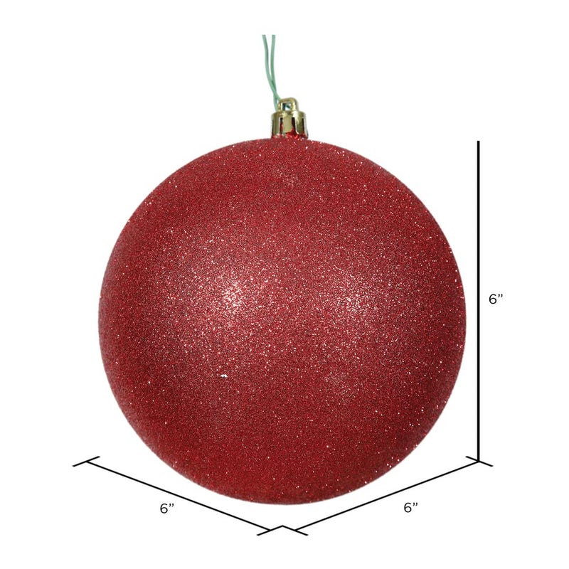 Vickerman 6"" Red Glitter Ball Ornament  4 per Bag - Image 2