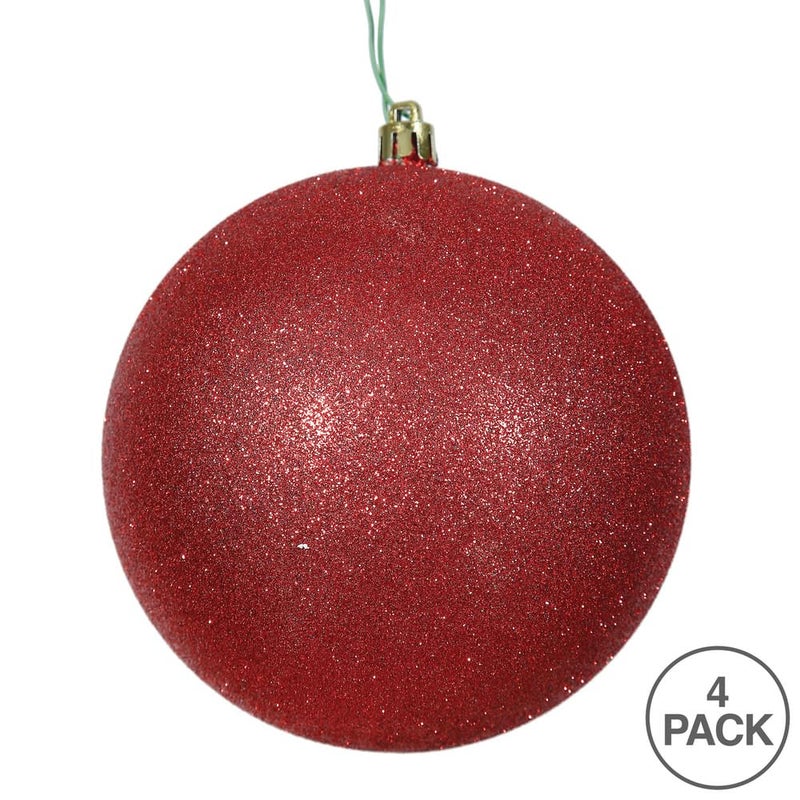 Vickerman 6"" Red Glitter Ball Ornament  4 per Bag - Image 3