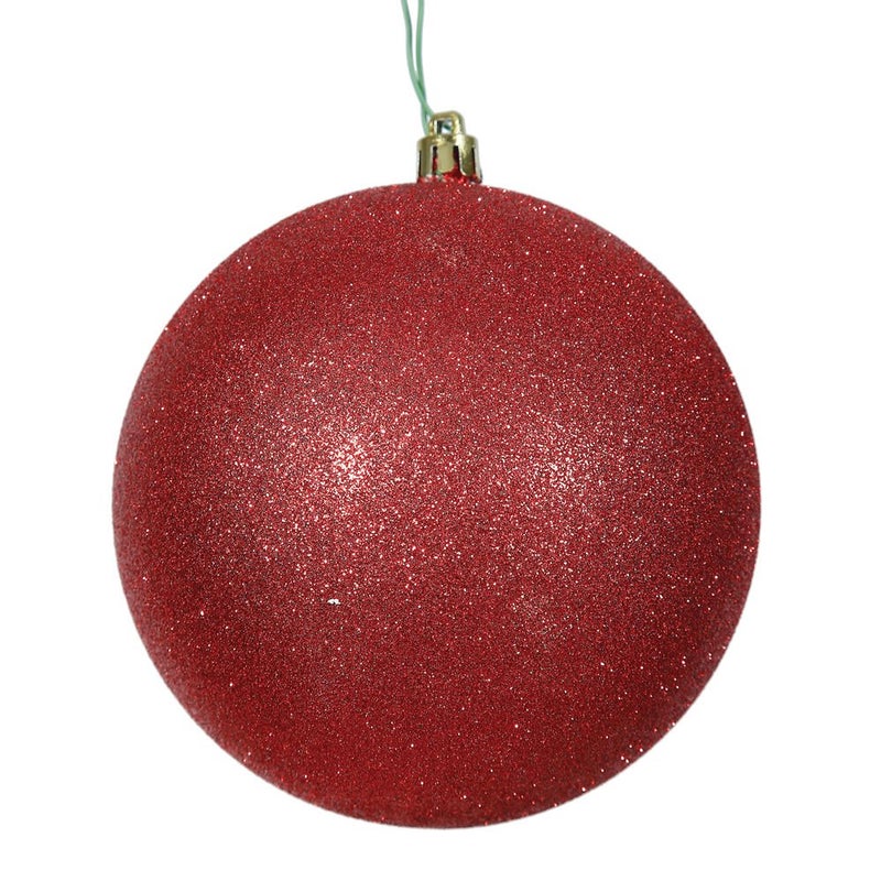 Vickerman 6"" Red Glitter Ball Ornament  4 per Bag - Image 1