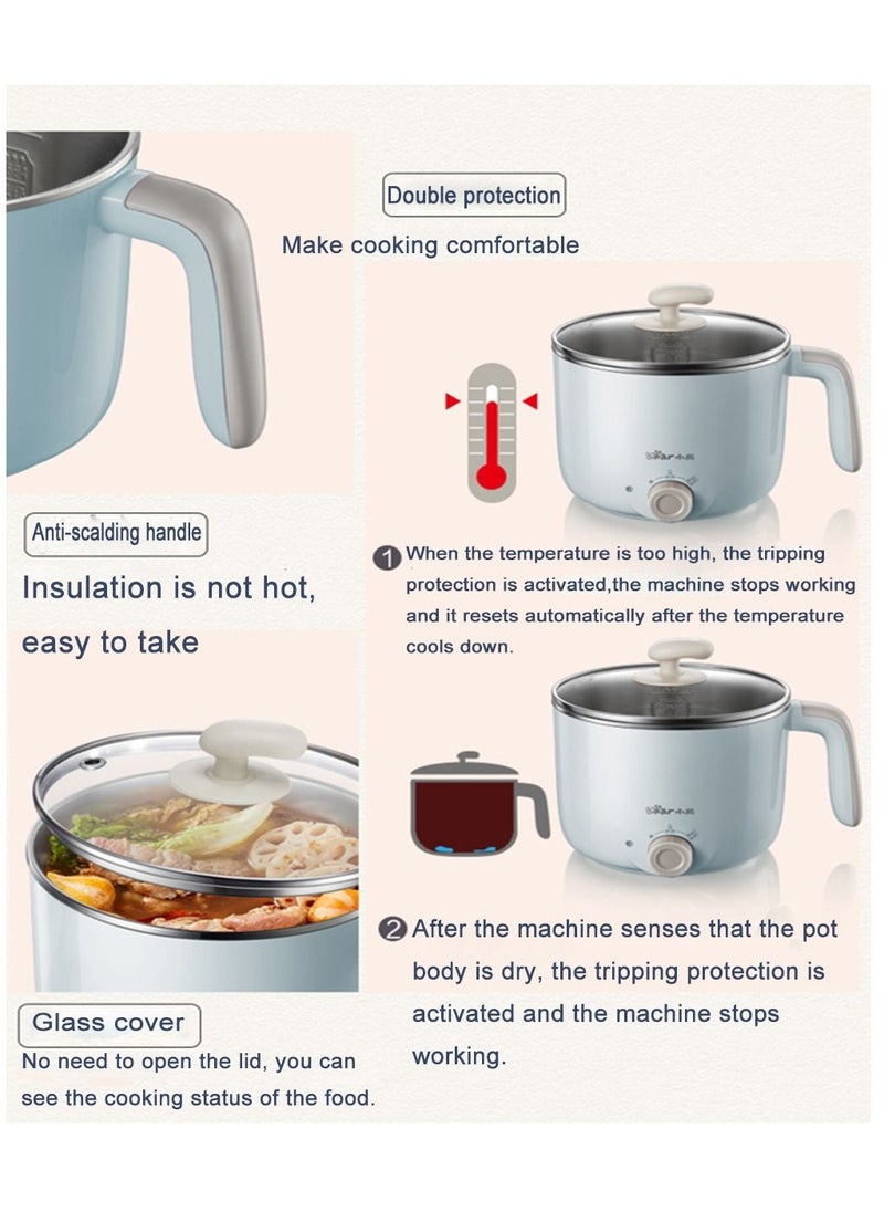 1.2L Mini Electric Cooking Hot Pot Non Stick Pan 600W Portable Stainless Steel Multi Purpose Cooker Two Speed Knob Temperature Adjustment