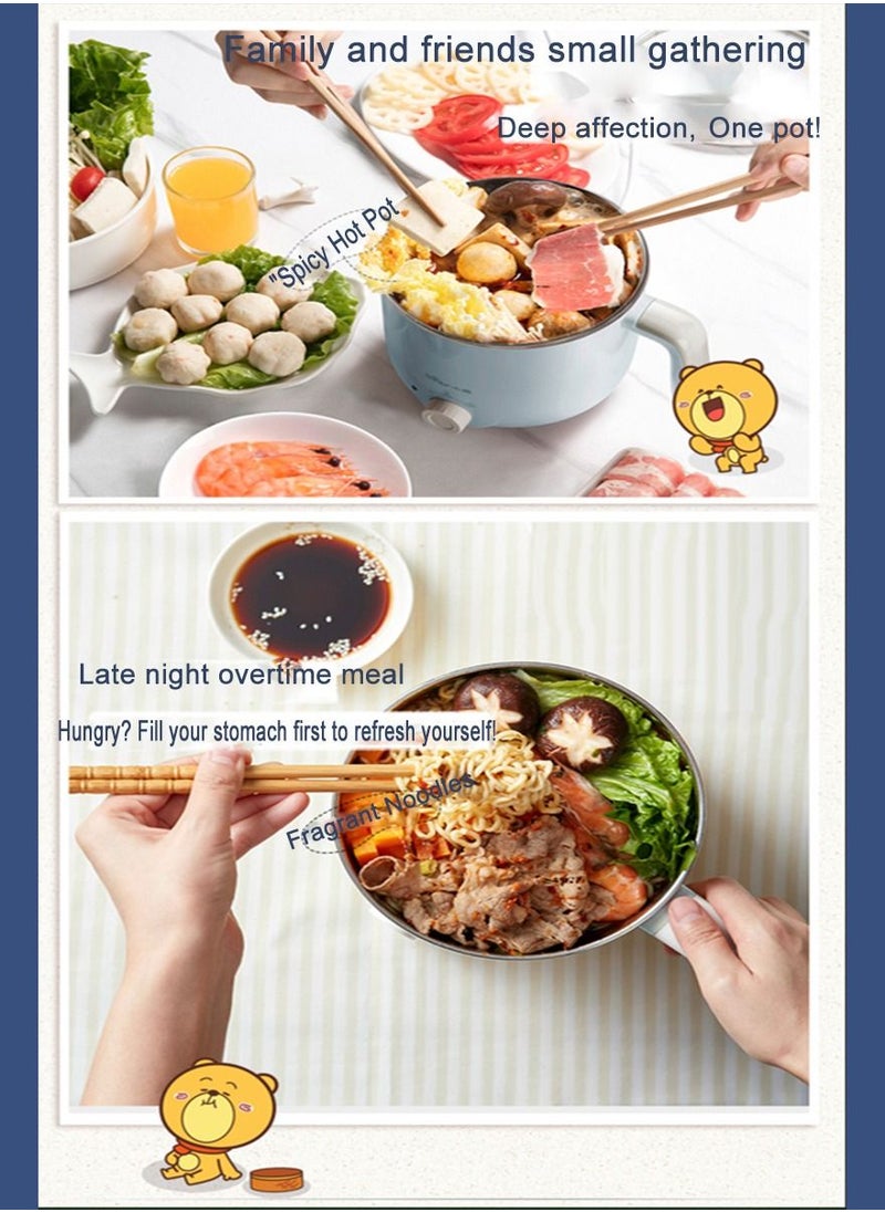 1.2L Mini Electric Cooking Hot Pot Non Stick Pan 600W Portable Stainless Steel Multi Purpose Cooker Two Speed Knob Temperature Adjustment
