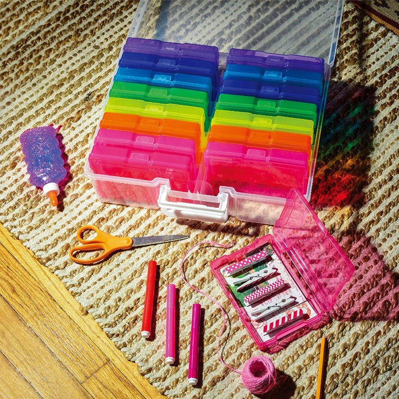 novelinks Transparent 4" x 6" Photo Cases and Clear Craft Keeper with Handle - 16 Inner Cases Plastic Storage Container Box (Multi-colored) - Image 5