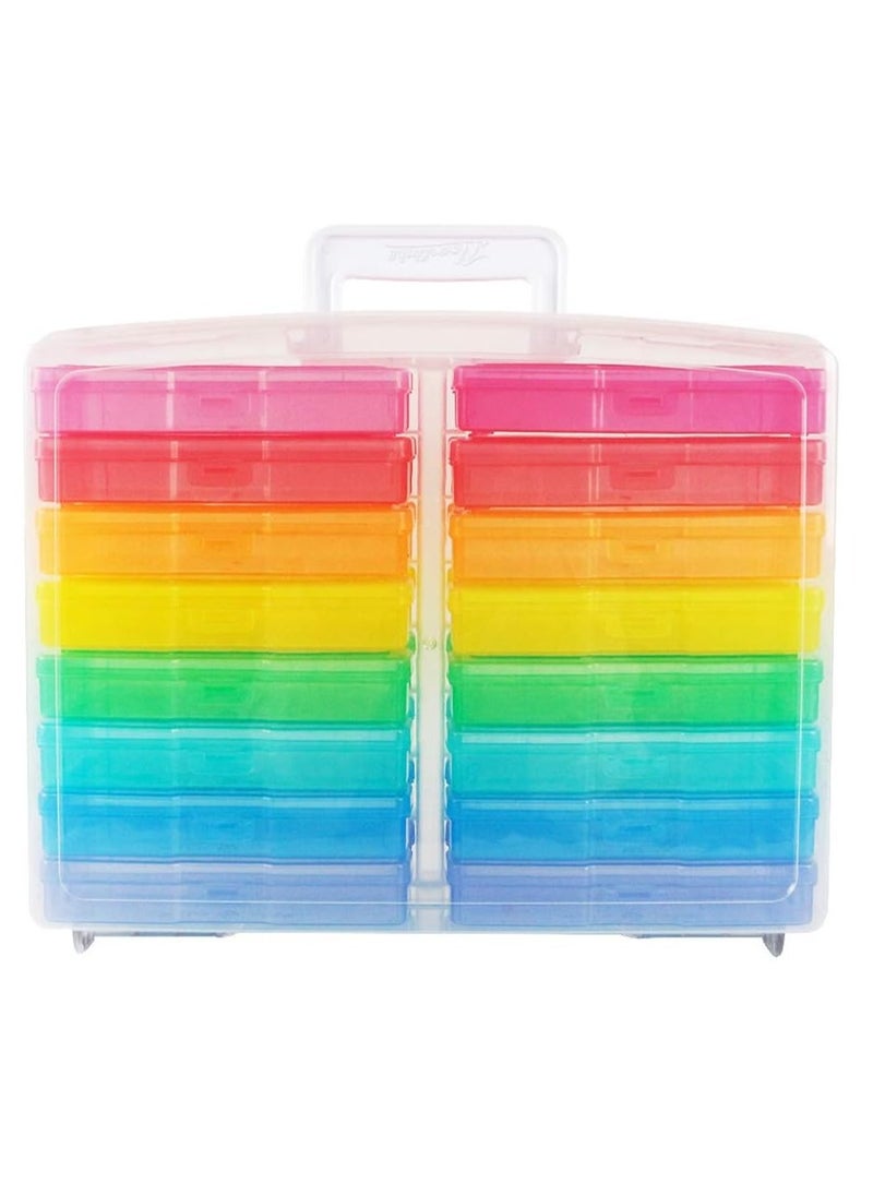 Novelinks novelinks Transparent 4" x 6" Photo Cases and Clear Craft Keeper with Handle - 16 Inner Cases Plastic Storage Container Box (Multi-colored)  - Image 1
