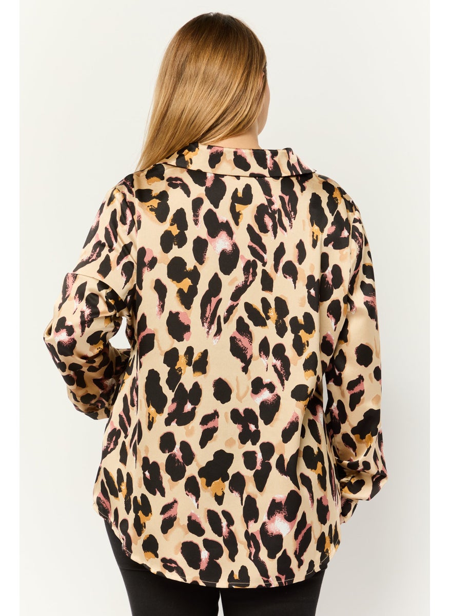Never fully Dressed - Women Notched Collar Long Sleeves Animal Print Top, Multicolor - Image 1