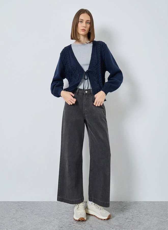 ستايلي كارديجان محبوك بقصة بوكسي مع أربطة