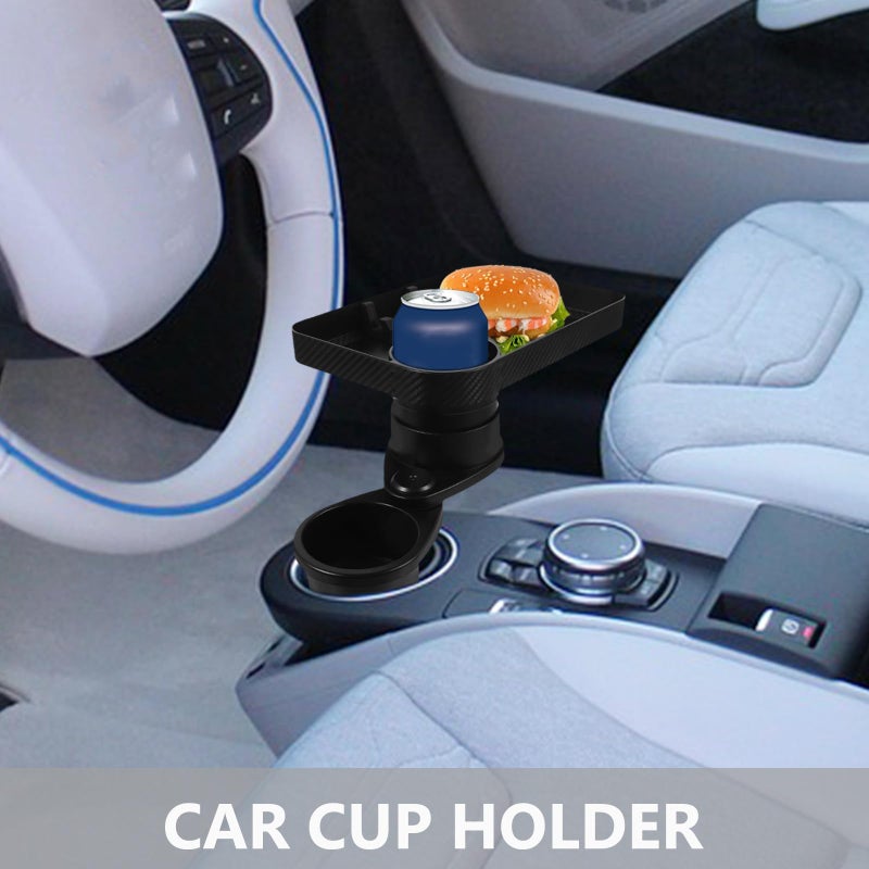 2 In 1 Car Cup Holder Expander With Square Rotatable Tray For Food Storage - Image 5