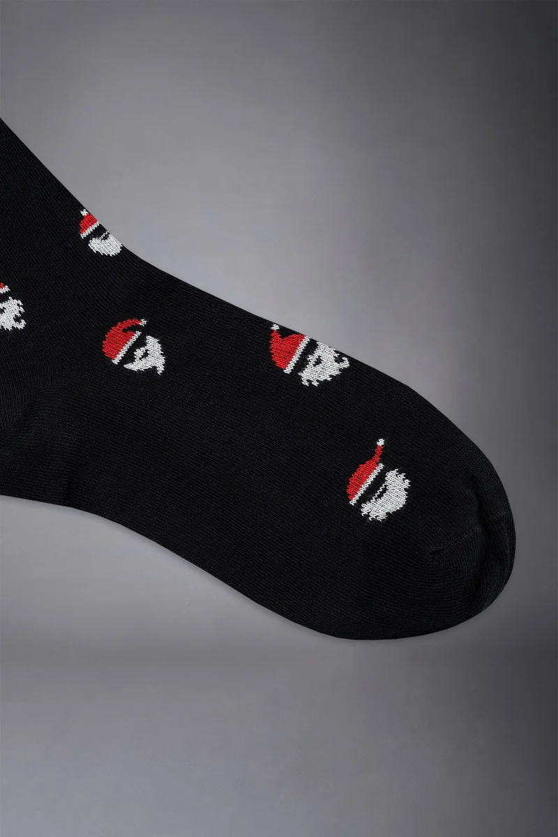 دوبل غانغر Men's knitted long socks with Santa Claus pattern made in Italy - DK Blue