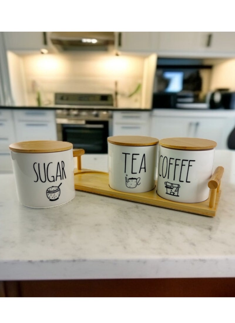 Tea And Sugar And Coffee Porcelain Jars
