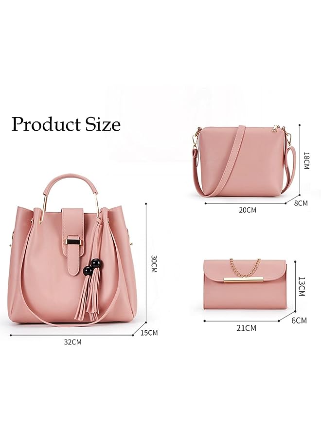 Raxoom 3 Pack Women Totes Sets,Tassel Ball Decoration Soft PU Leather,Tote Bag Shoulder Bags Crossbody Bag.(Pink) - Image 3