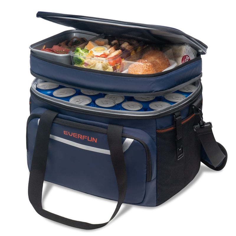 حقيبة تبريد كبيرة ناعمة EVERFUN للسفر والشاطئ معزولة للرجال 48 علبة قسمين قابلين للطي مقاومة للماء وغير قابلة للتسرب للتخييم والنزهات باللون الأزرق