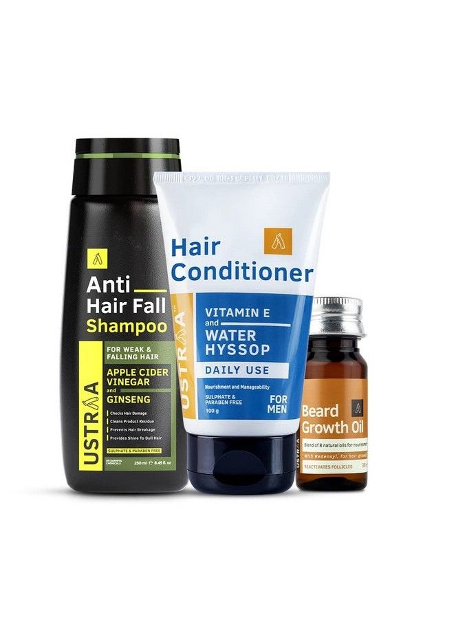 Ustraa - Anti Hair Fall Shampoo With Apple Cider Vinegar 250Ml Hair Conditioner 100G And Beard Growth Oil 35Ml - Image 1