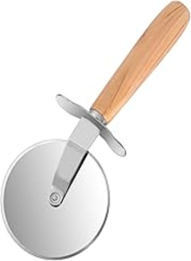 Stainless Steel Pizza Shovel Wooden Handle Pizza Shovel Tools Pizza Cutter Blade For Pizza, Pies, Waffles Dough Cookies (Pizza Cutter Roller)