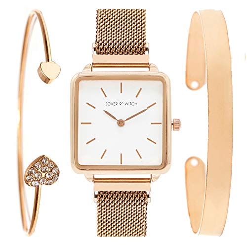 Joker & Witch Stainless Steel Bliss Rosegold Analog Watch Bracelet Set For Women, White Dial, Rose Gold Band - Image 1