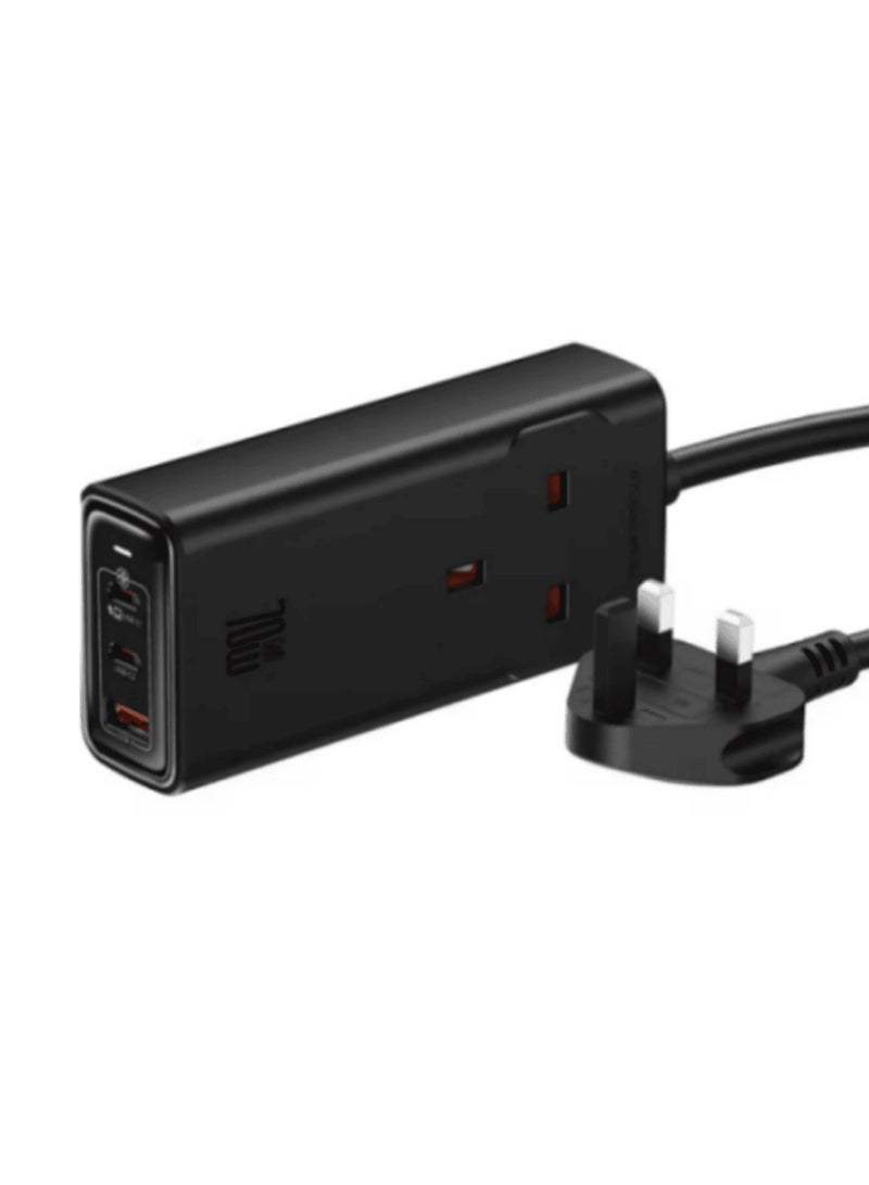 Mcdodo موزع طاقة 4 في 1 بقوة 70 واط بتقنية GaN مع مقبس عالمي، حماية من الصواعق، QC4.0، PD 3.0، AFC، PPS – 2 Type-C، 1 USB، 1 مقبس AC، معيار المملكة المتحدة 2200 واط - Image 1